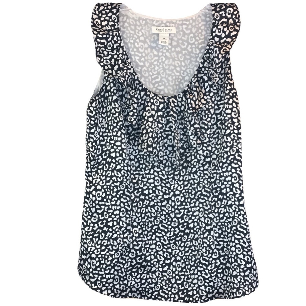 White House Black Market | Black & White Tank Top Animal Print Ruffle M